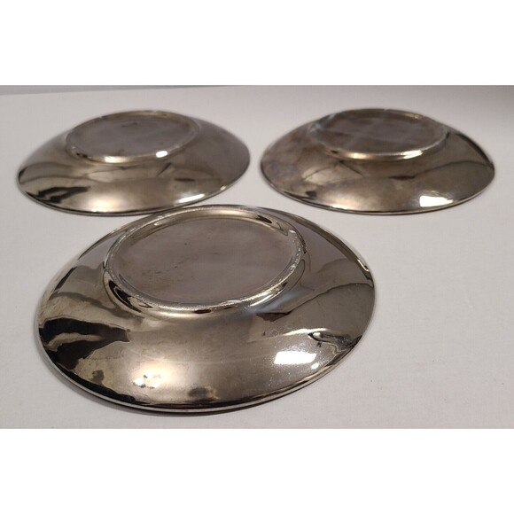 Set of 3 Saucers 5.5" Meander Pattern Brown Silver White Mediterranean Style - Picture 3 of 4